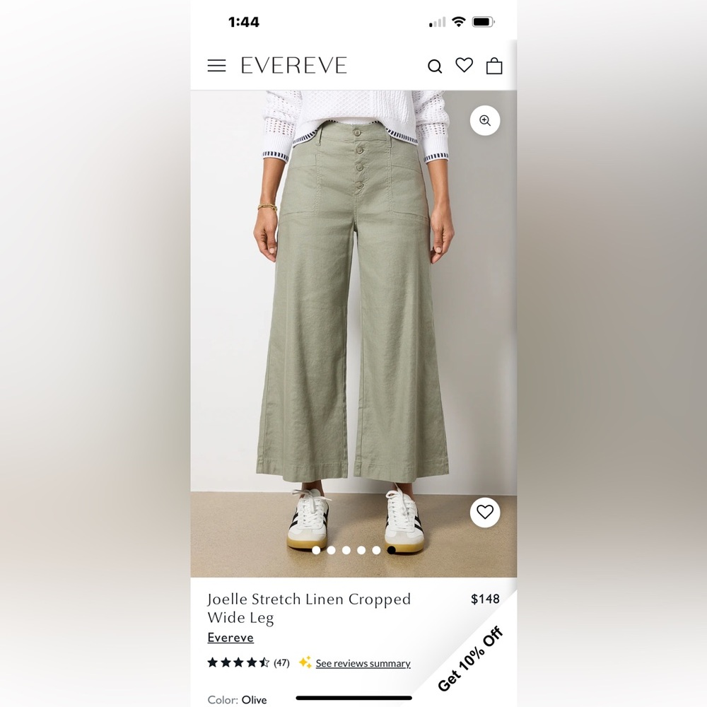 Evereve Joellle Stretch Linen Crop Wide Leg Pants Olive Green - Picture 3 of 13